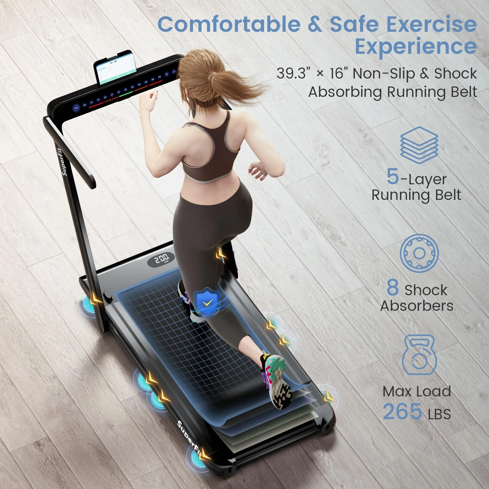 Goplus 2 in 1 Under Desk Treadmill, 2.25HP Superfit Folding Treadmill with Touch Panel Control, Treadmills for Home Office - Image 3
