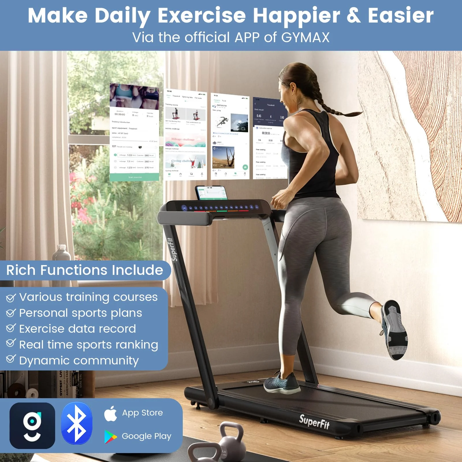 Goplus 2 in 1 Under Desk Treadmill, 2.25HP Superfit Folding Treadmill with Touch Panel Control, Treadmills for Home Office - Image 5
