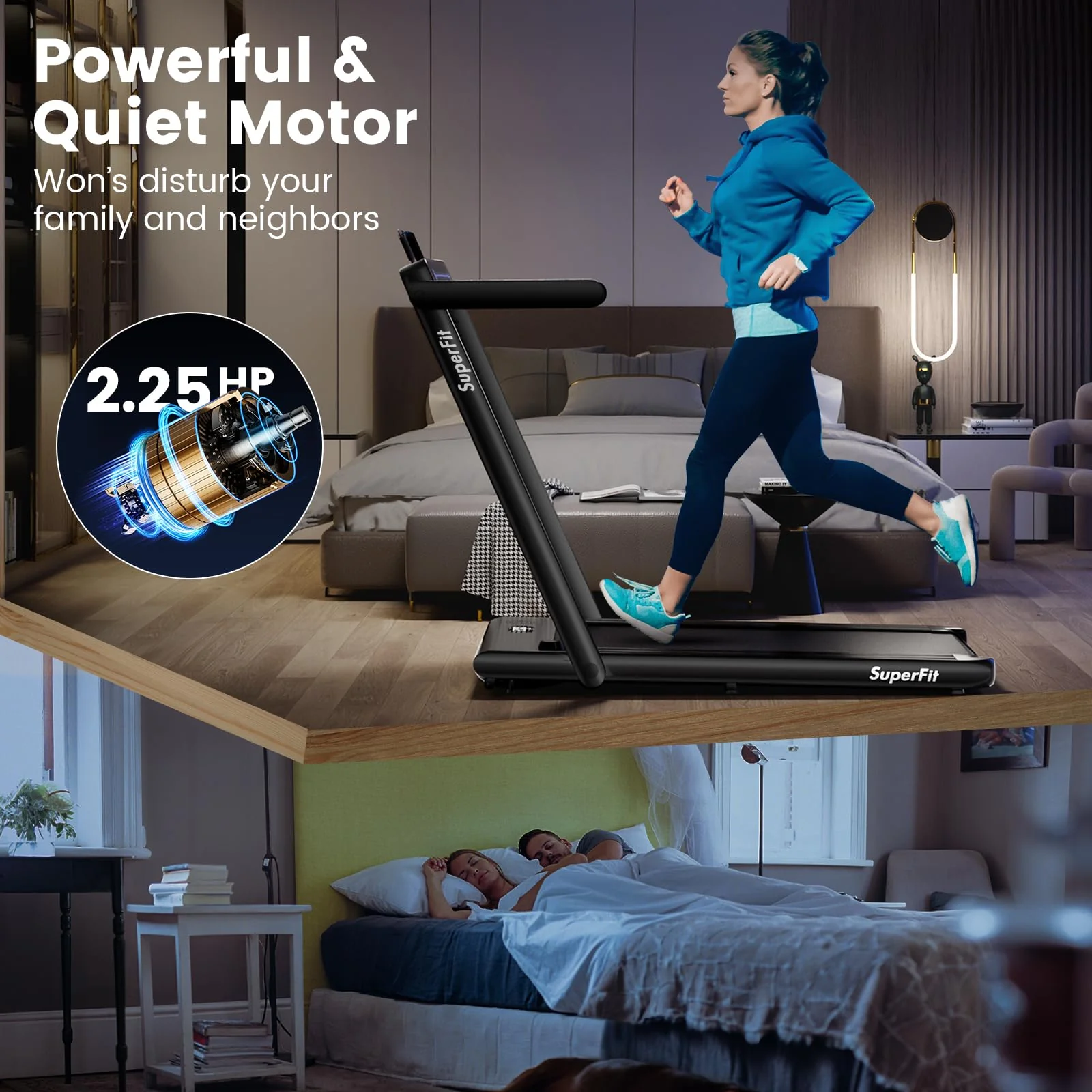 Goplus 2 in 1 Under Desk Treadmill, 2.25HP Superfit Folding Treadmill with Touch Panel Control, Treadmills for Home Office - Image 8