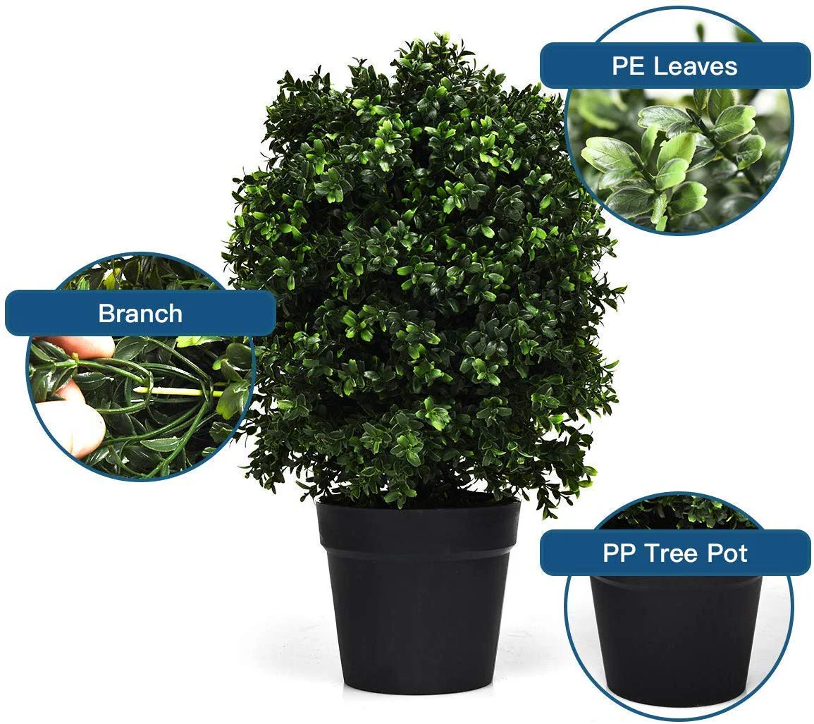 Goplus 2 Pack 2Ft Artificial Boxwood Topiary Ball Tree, UV-Proof Realistic Leaves & Cement-Filled Pot - Image 3