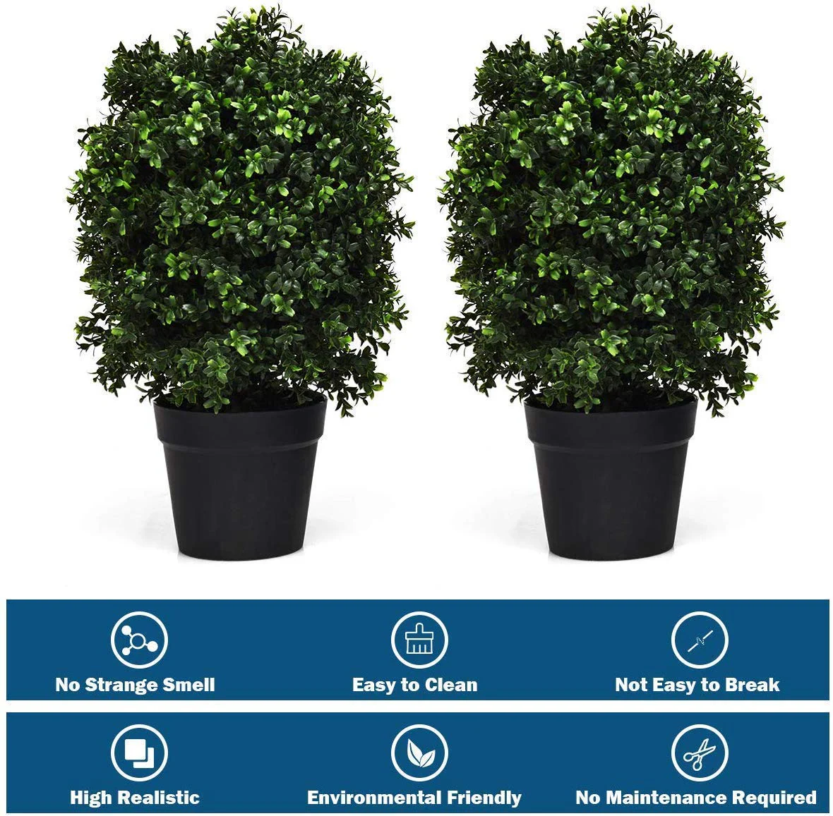 Goplus 2 Pack 2Ft Artificial Boxwood Topiary Ball Tree, UV-Proof Realistic Leaves & Cement-Filled Pot - Image 5