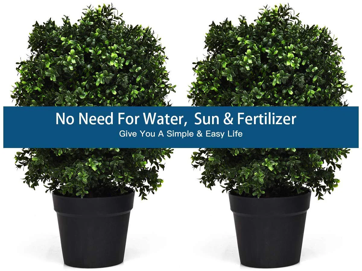 Goplus 2 Pack 2Ft Artificial Boxwood Topiary Ball Tree, UV-Proof Realistic Leaves & Cement-Filled Pot - Image 7