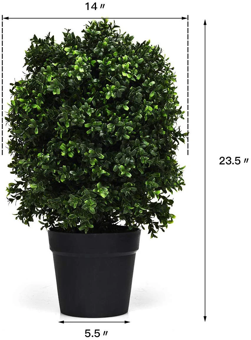 Goplus 2 Pack 2Ft Artificial Boxwood Topiary Ball Tree, UV-Proof Realistic Leaves & Cement-Filled Pot - Image 8
