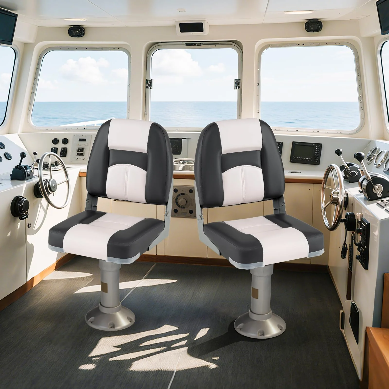 Goplus 2-Pack Boat Seats with Thick Sponge Padding and Fixing Bolts-Gray - Image 8