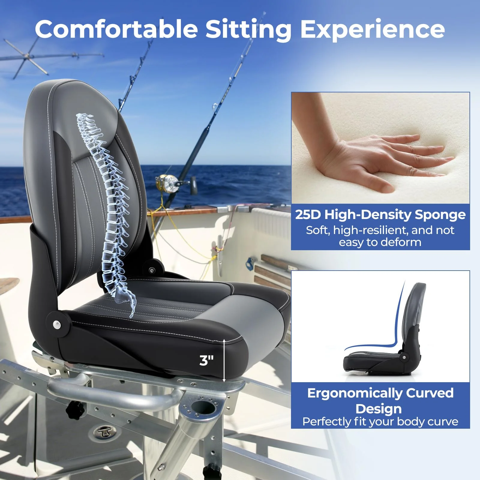 Goplus 2-Pack Folding High Back Boat Chairs | Waterproof PVC Leather Cabin Seating - Image 3