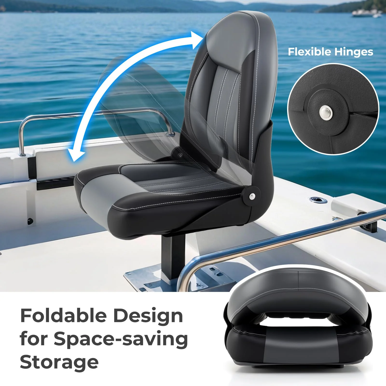 Goplus 2-Pack Folding High Back Boat Chairs | Waterproof PVC Leather Cabin Seating - Image 5