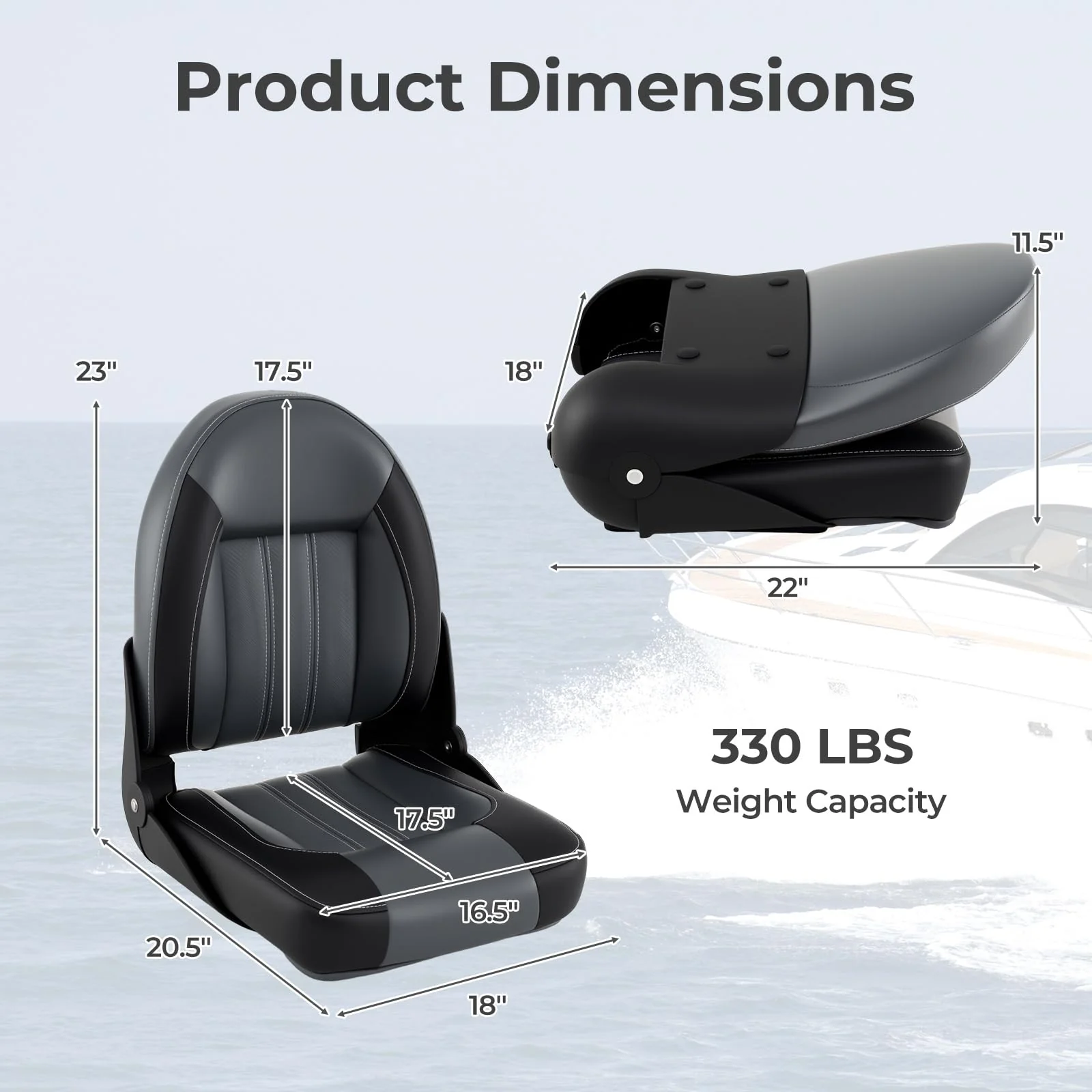 Goplus 2-Pack Folding High Back Boat Chairs | Waterproof PVC Leather Cabin Seating - Image 6