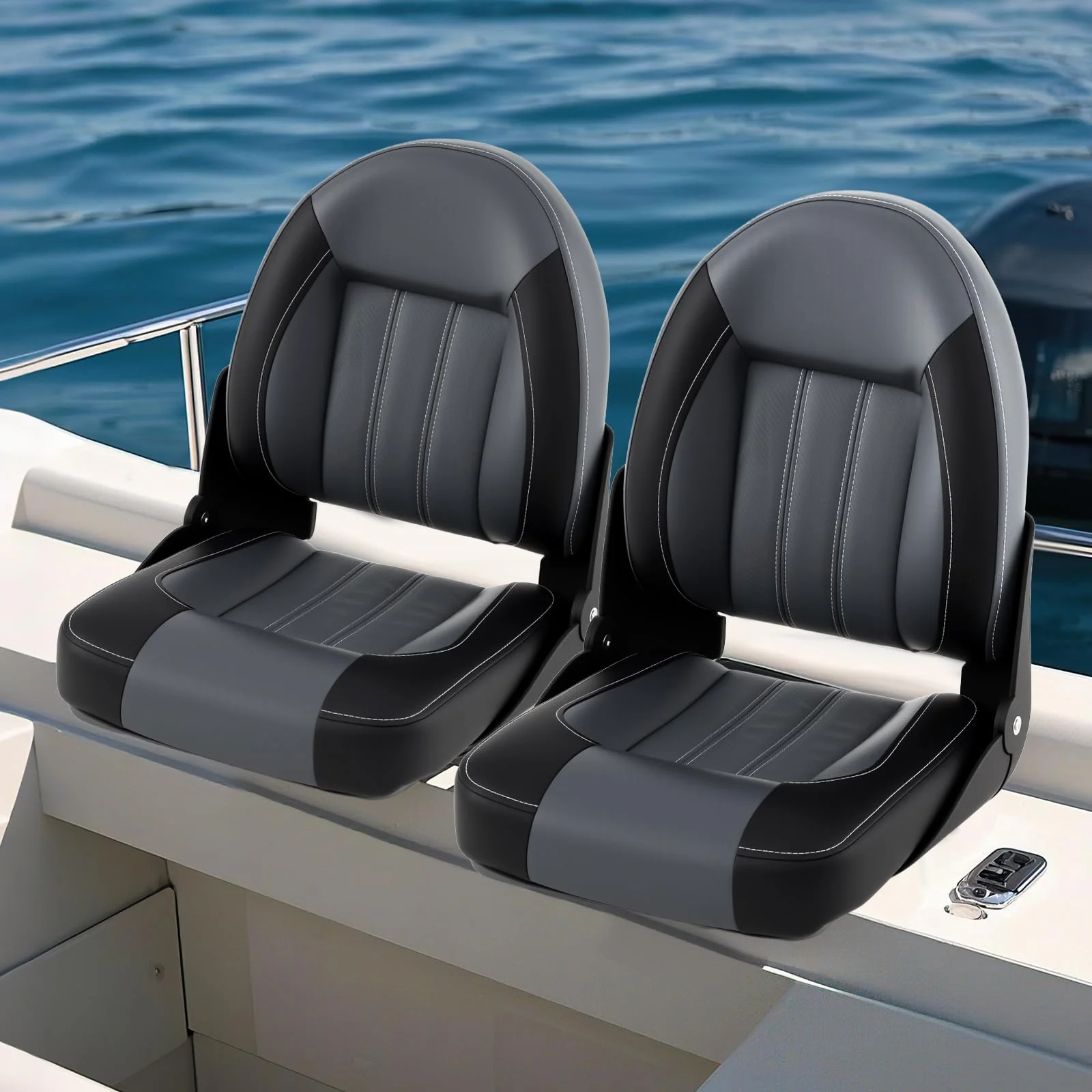 Goplus 2-Pack Folding High Back Boat Chairs | Waterproof PVC Leather Cabin Seating - Image 8