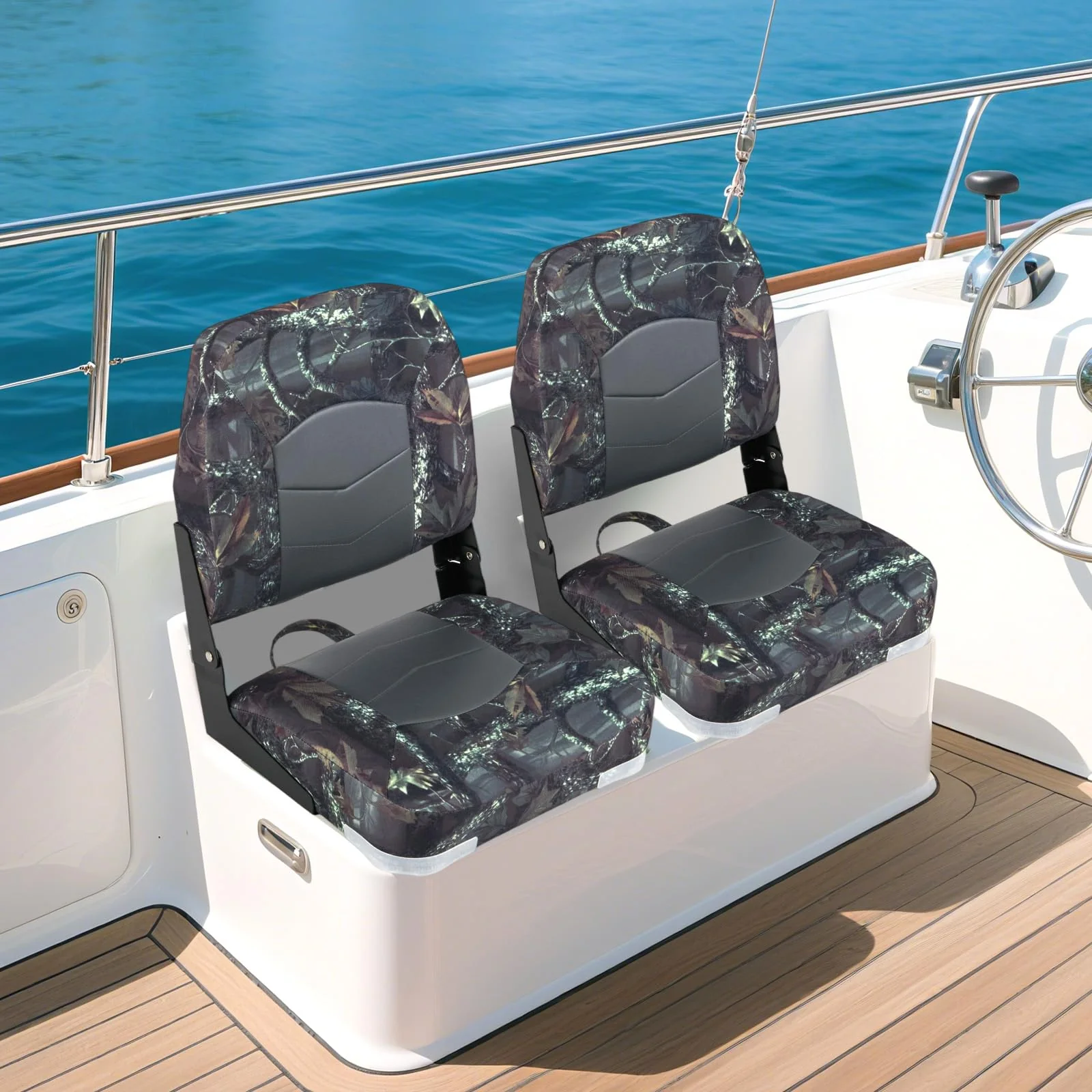 Goplus 2 Packs-Dark Camo Waterproof Fishing Captain Boat Seats - Image 3
