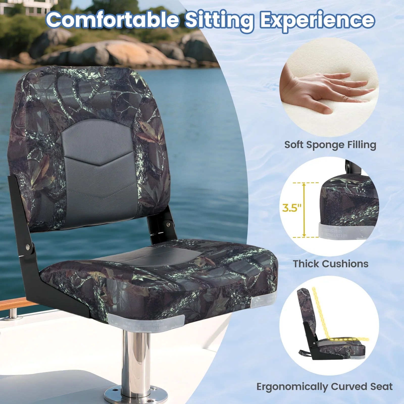 Goplus 2 Packs-Dark Camo Waterproof Fishing Captain Boat Seats - Image 5