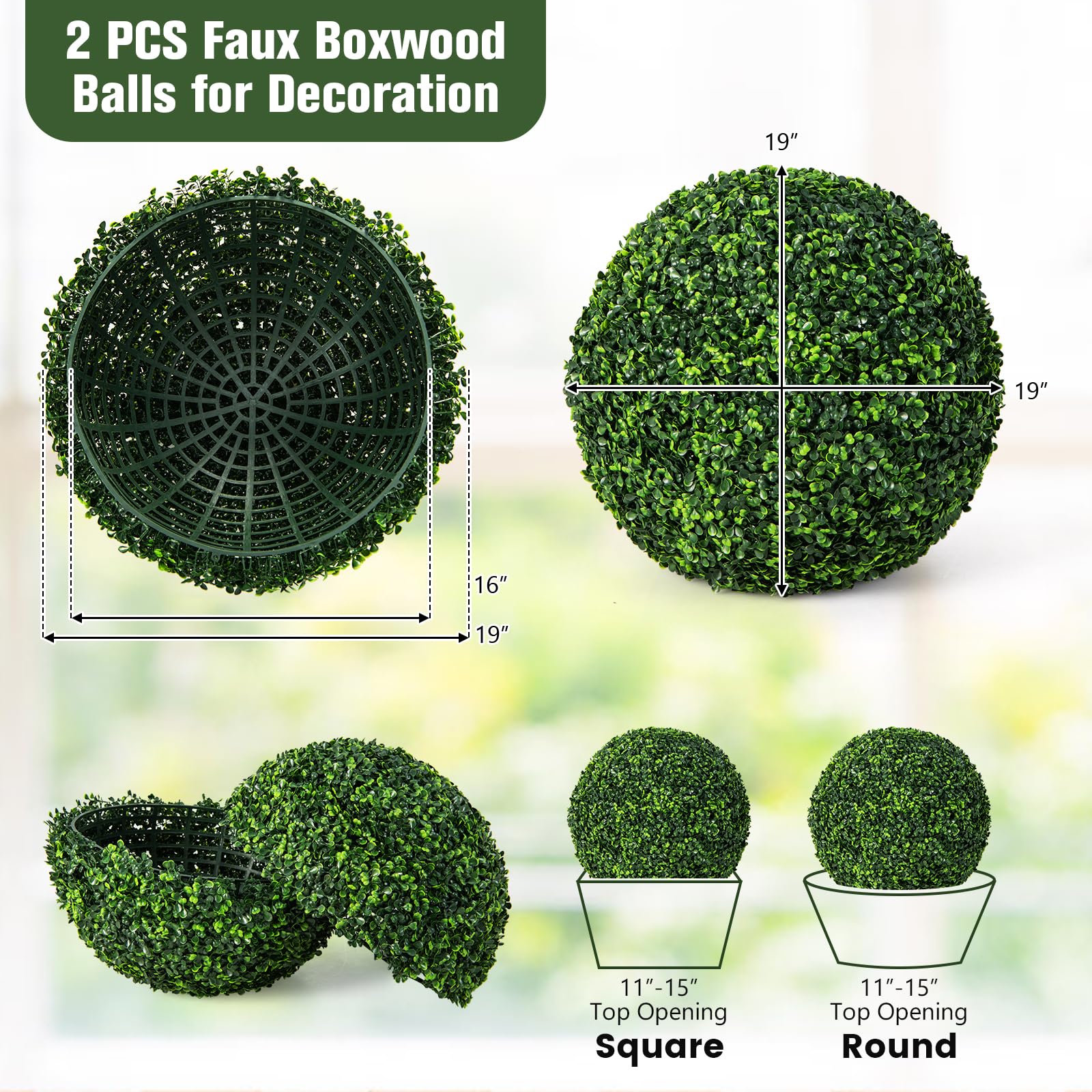 Goplus 2 PCS 19.5 Inch Artificial Plant Topiary Ball, Round Holly Faux Boxwood Balls - Image 10