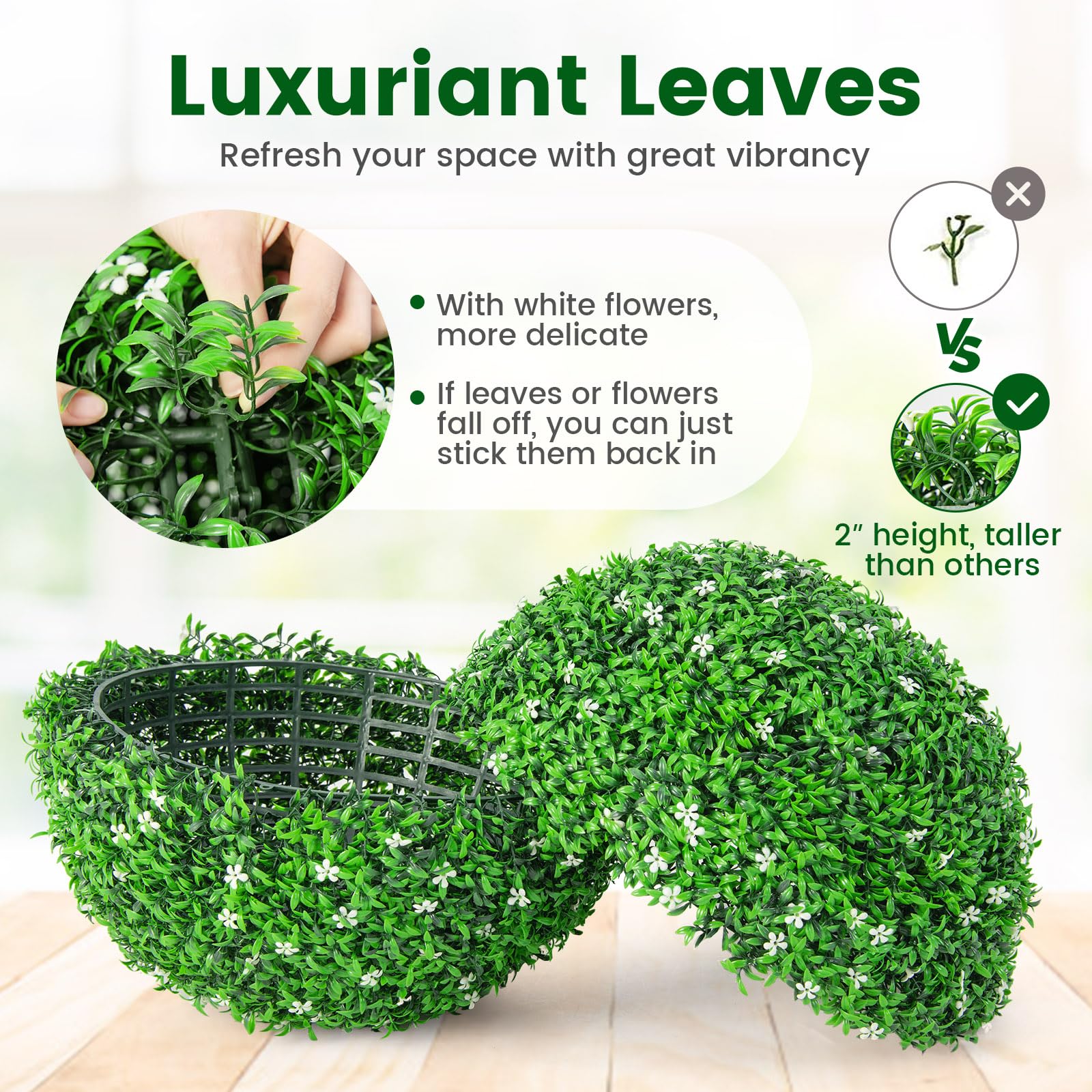 Goplus 2 PCS 19.5 Inch Artificial Plant Topiary Ball, Round Holly Faux Boxwood Balls - Image 3