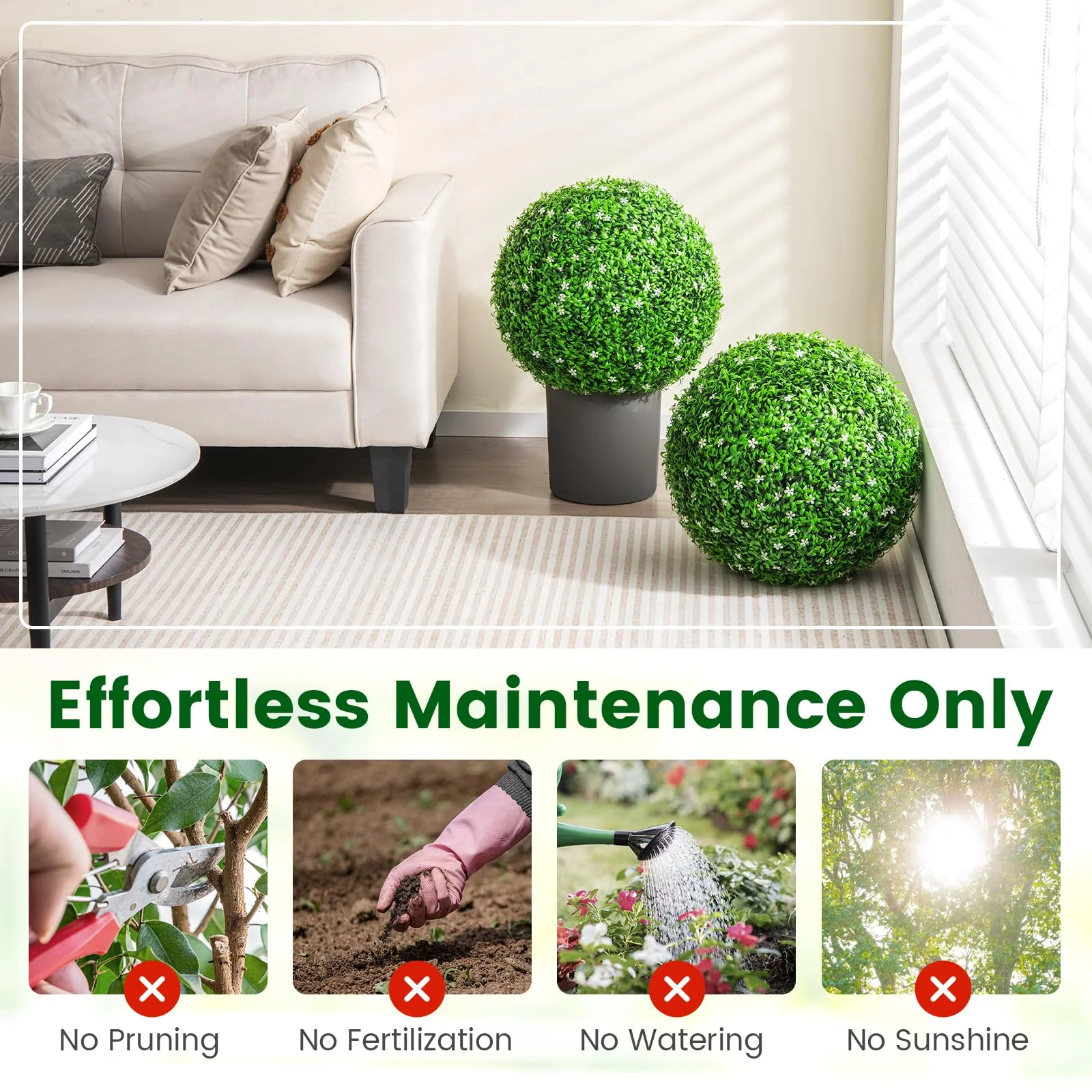Goplus 2 PCS 19.5 Inch Artificial Plant Topiary Ball, Round Holly Faux Boxwood Balls - Image 6