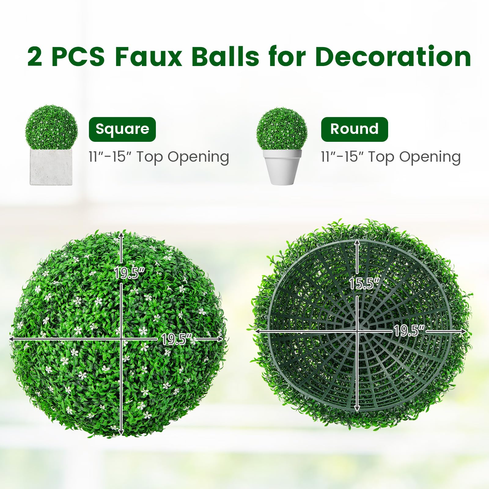Goplus 2 PCS 19.5 Inch Artificial Plant Topiary Ball, Round Holly Faux Boxwood Balls - Image 7
