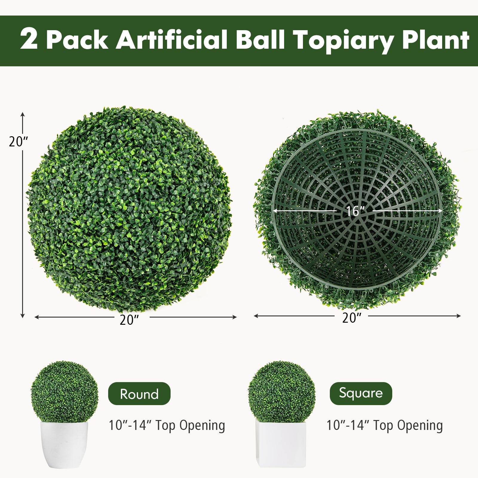 Goplus 2 PCS 20 Inch Artificial Plant Topiary Ball, Round Faux Boxwood Balls Outdoor - Image 7