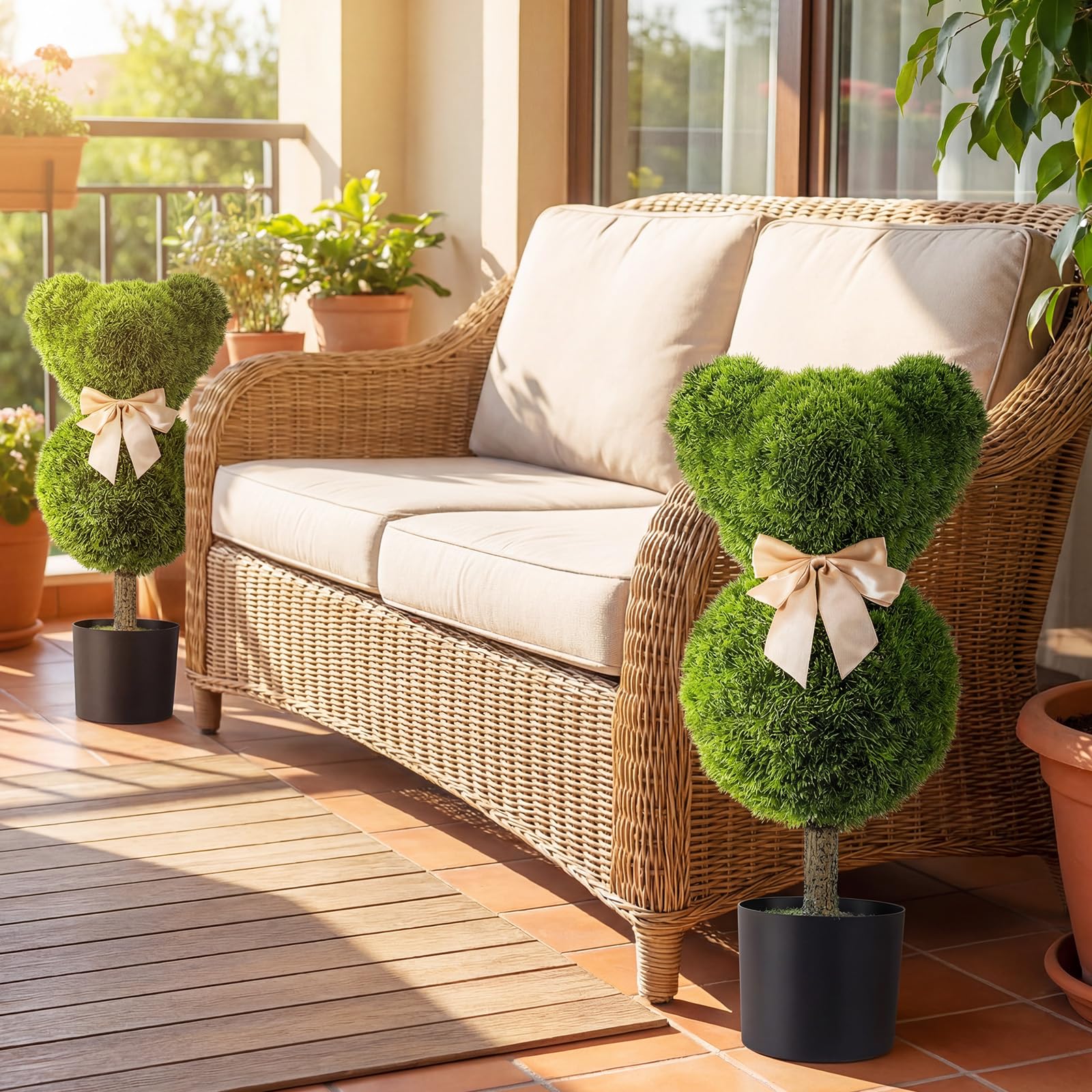 Goplus 2 Pcs Bear Topiary Trees with Pots 24.5" Decorative Artificial Animal Shrubs - Image 9