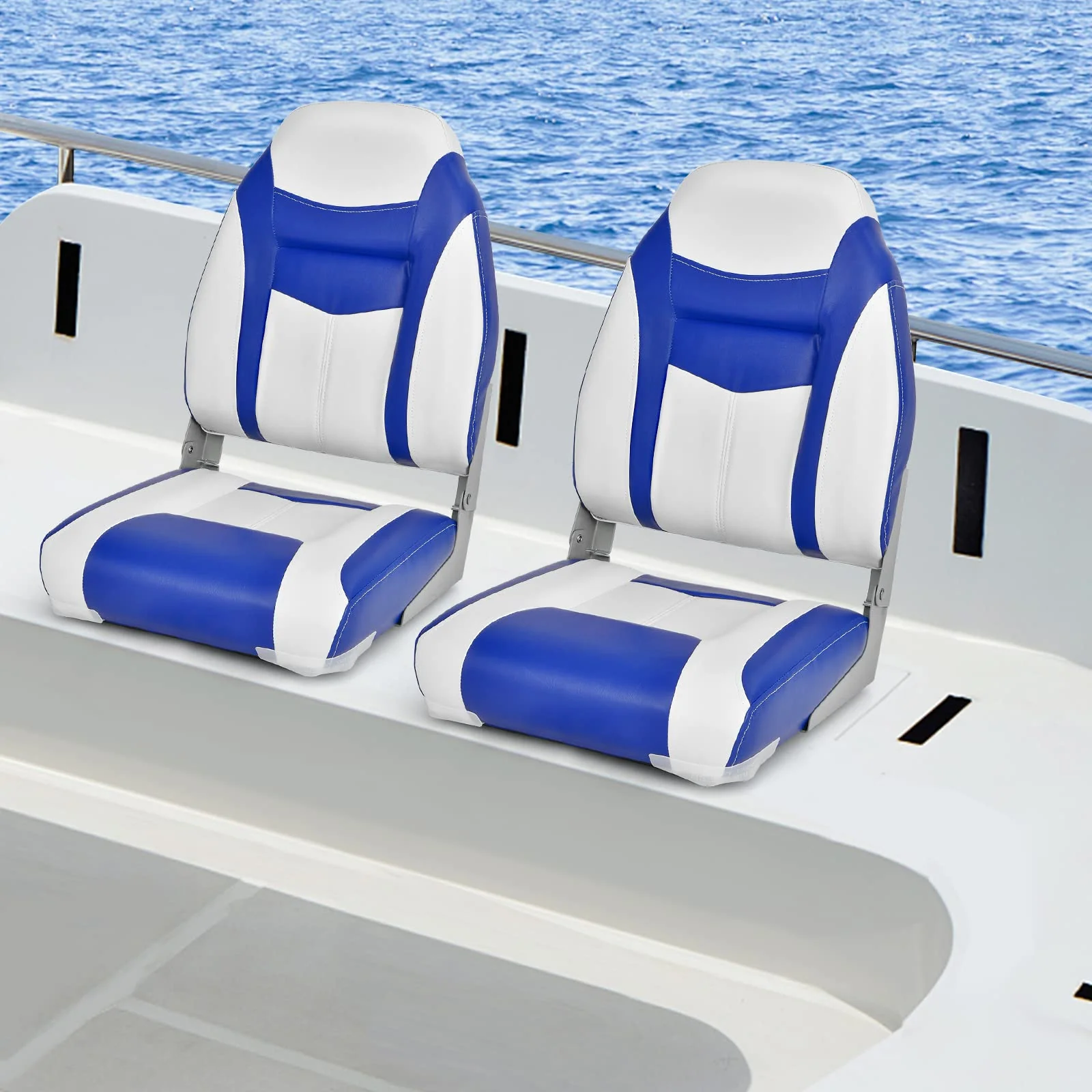 Goplus 2 Pieces High Back Folding Boat Seat Set with Sponge Cushion - Image 12