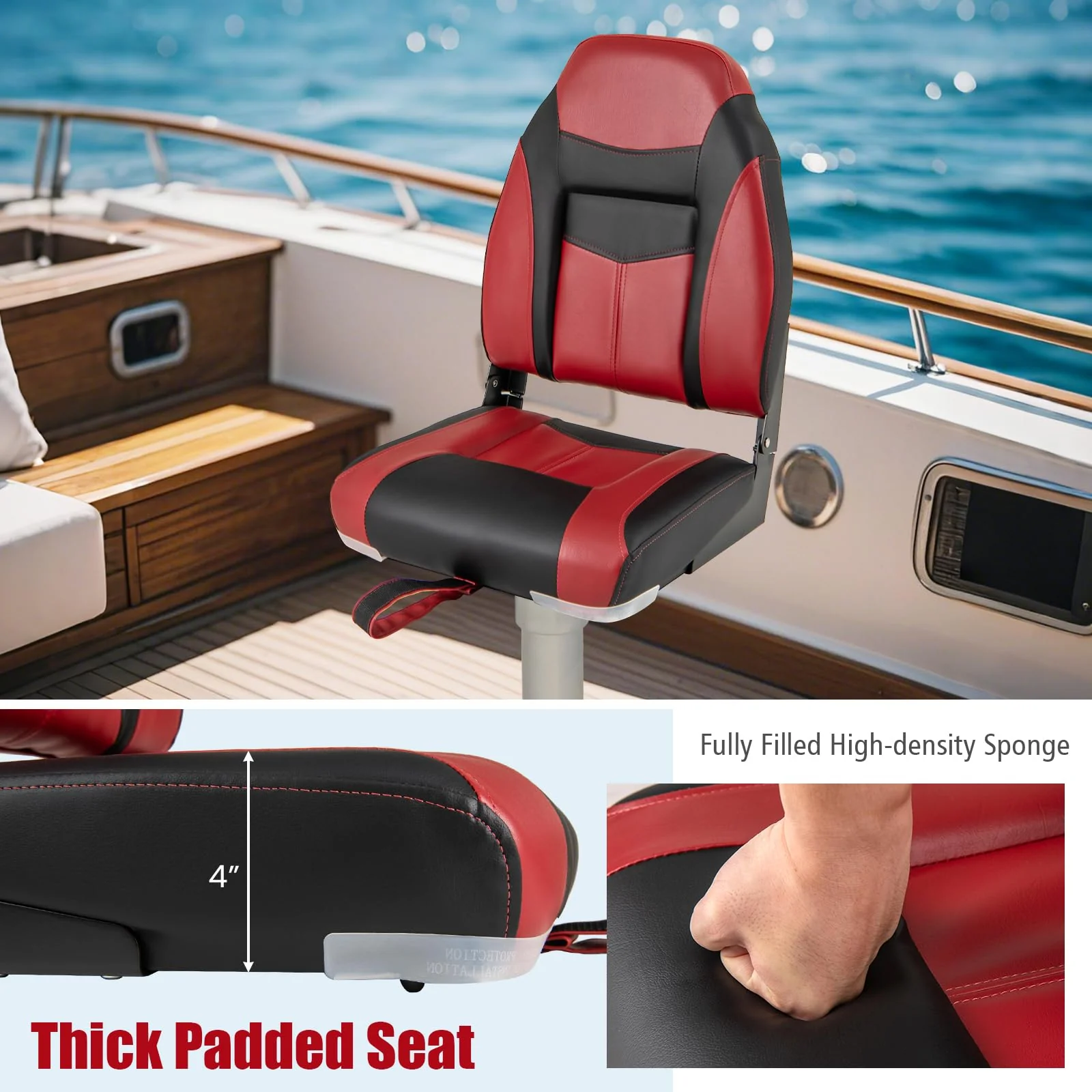 Goplus 2 Pieces High Back Folding Boat Seat Set with Sponge Cushion - Image 3