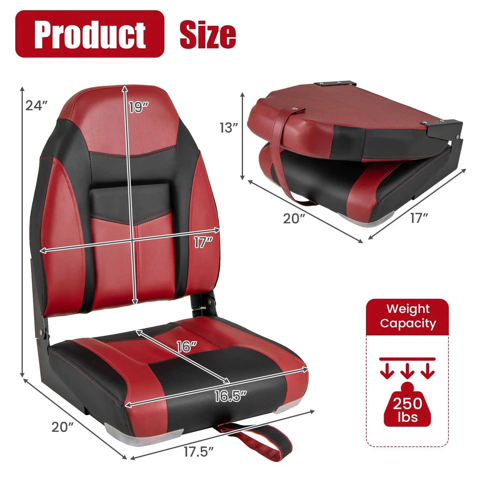 Goplus 2 Pieces High Back Folding Boat Seat Set with Sponge Cushion - Image 4