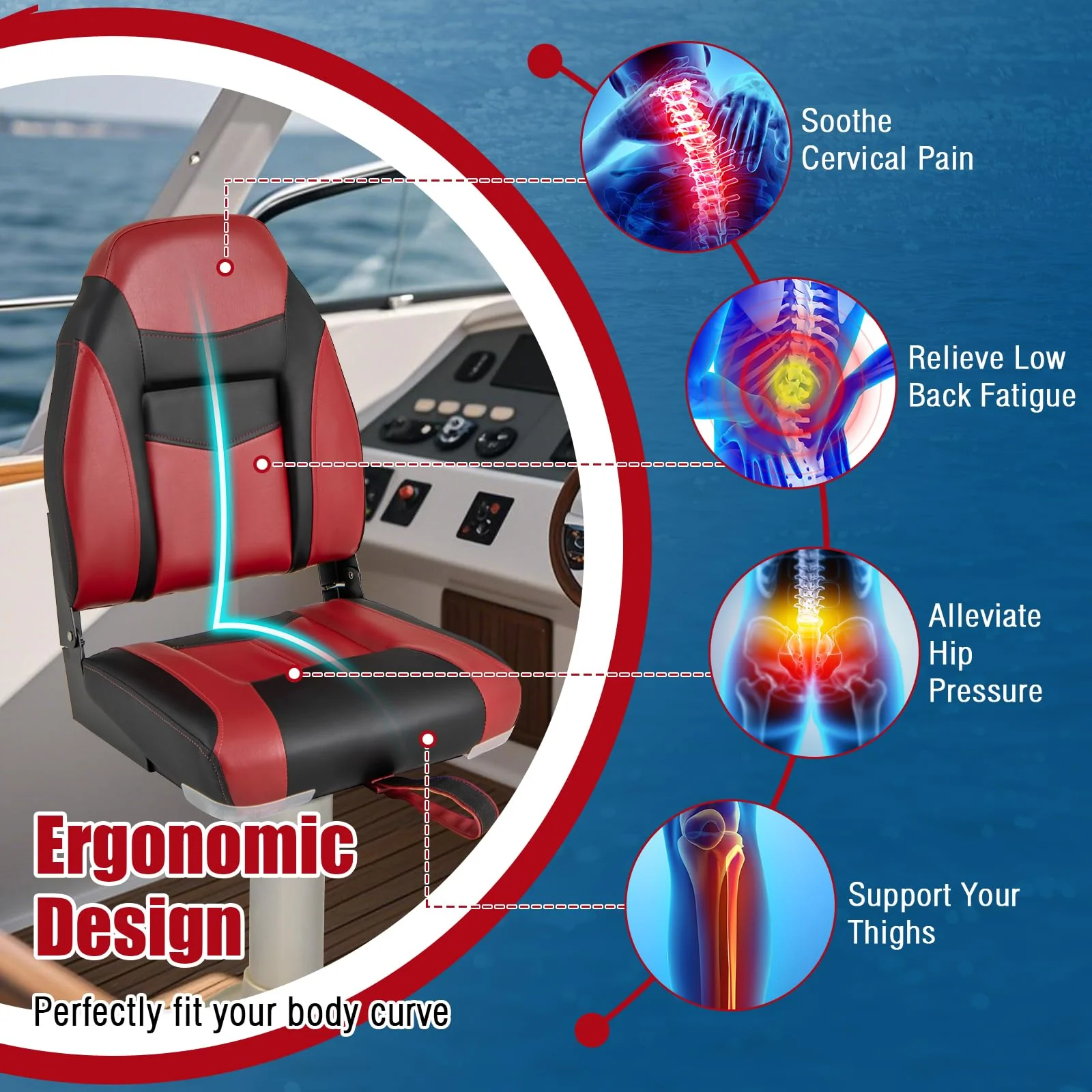 Goplus 2 Pieces High Back Folding Boat Seat Set with Sponge Cushion - Image 5