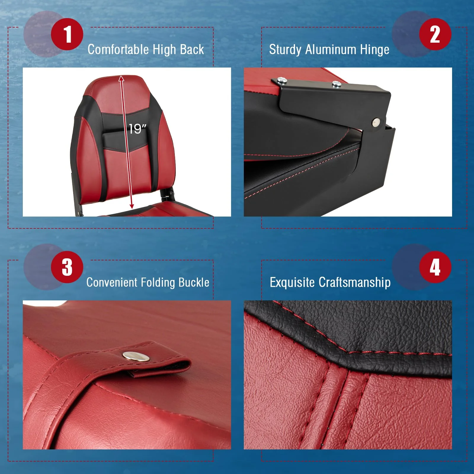 Goplus 2 Pieces High Back Folding Boat Seat Set with Sponge Cushion - Image 6
