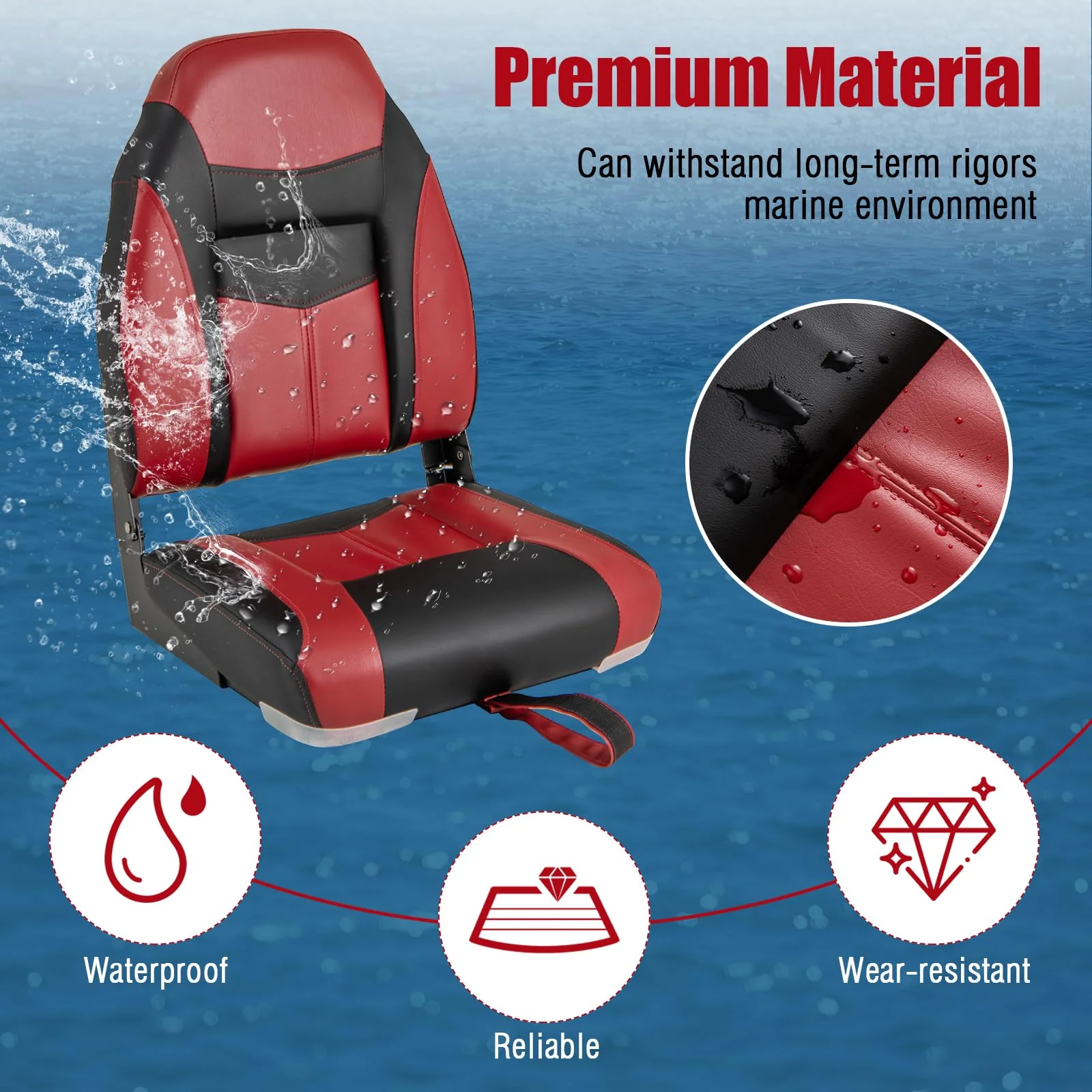 Goplus 2 Pieces High Back Folding Boat Seat Set with Sponge Cushion - Image 8