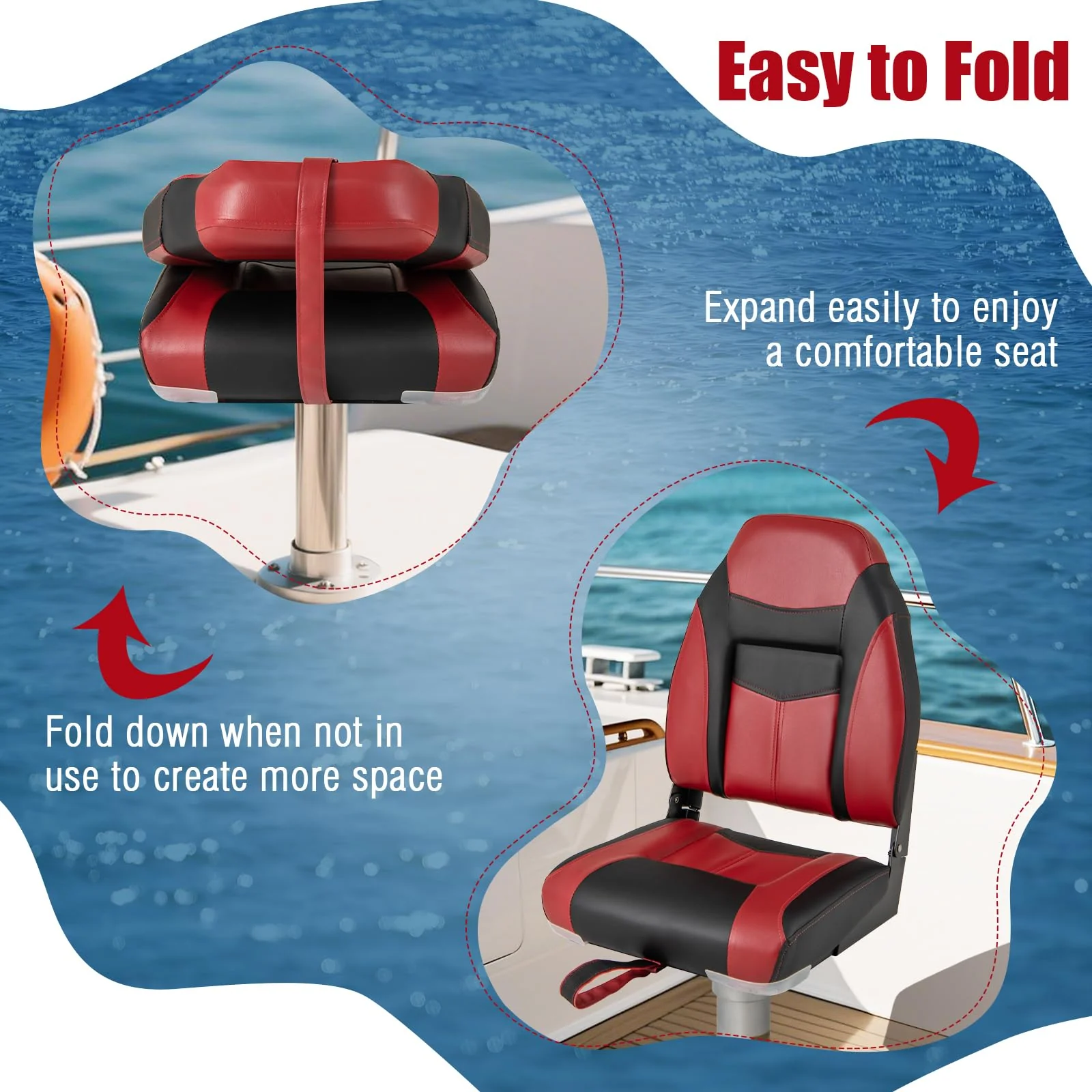 Goplus 2 Pieces High Back Folding Boat Seat Set with Sponge Cushion - Image 9