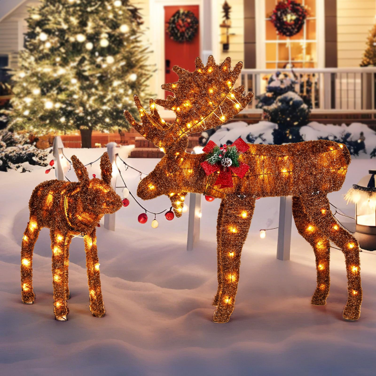 Goplus 2 Pieces Lighted Christmas Moose Family, Light-up Xmas Deer Decorations with 170 LED Lights - Image 9