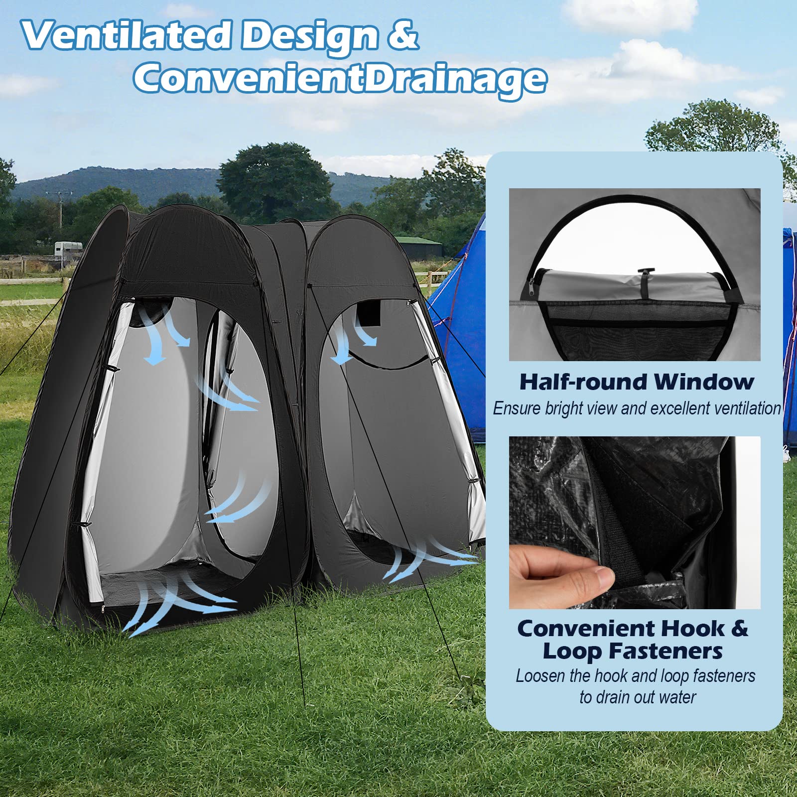 Goplus 2 Room Pop Up Shower Tent, 7.5FT Changing Tent with Ground Stake, Wind Rope, Carry Bag - Image 3