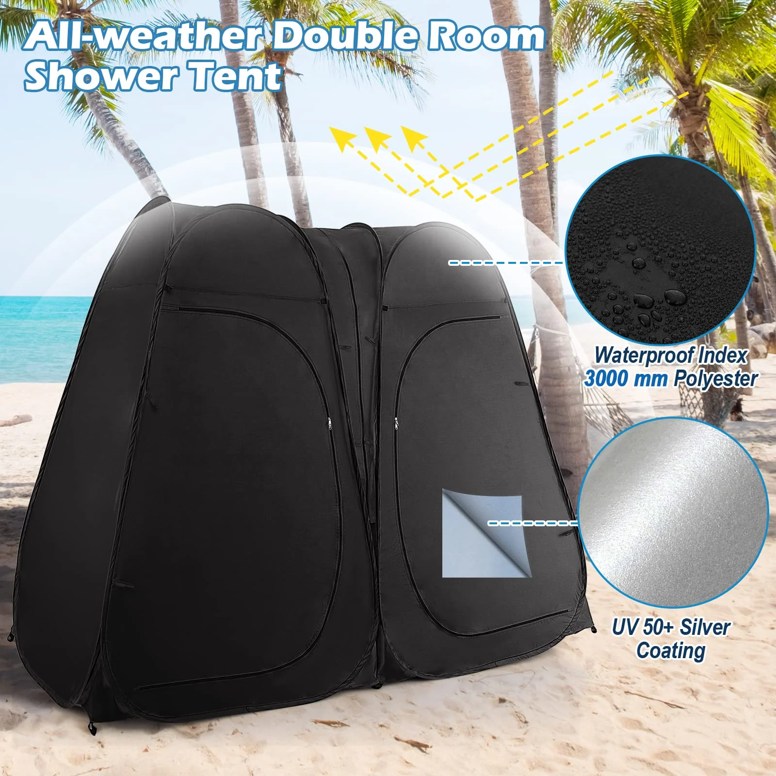 Goplus 2 Room Pop Up Shower Tent, 7.5FT Changing Tent with Ground Stake, Wind Rope, Carry Bag - Image 4
