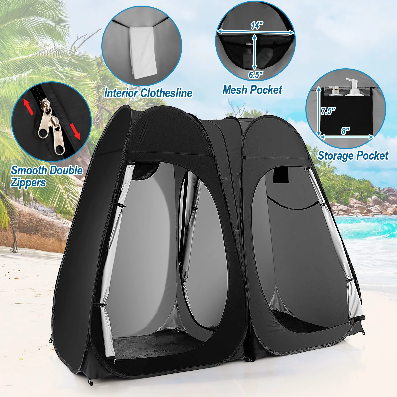 Goplus 2 Room Pop Up Shower Tent, 7.5FT Changing Tent with Ground Stake, Wind Rope, Carry Bag - Image 5