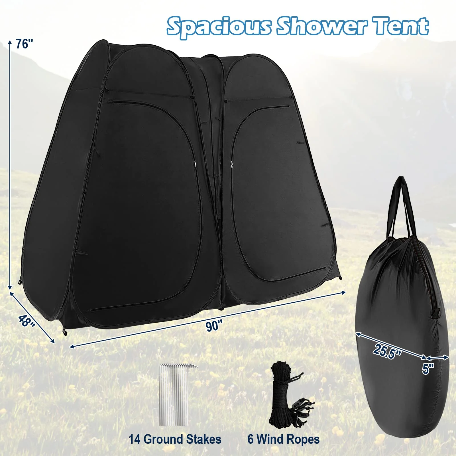 Goplus 2 Room Pop Up Shower Tent, 7.5FT Changing Tent with Ground Stake, Wind Rope, Carry Bag - Image 7