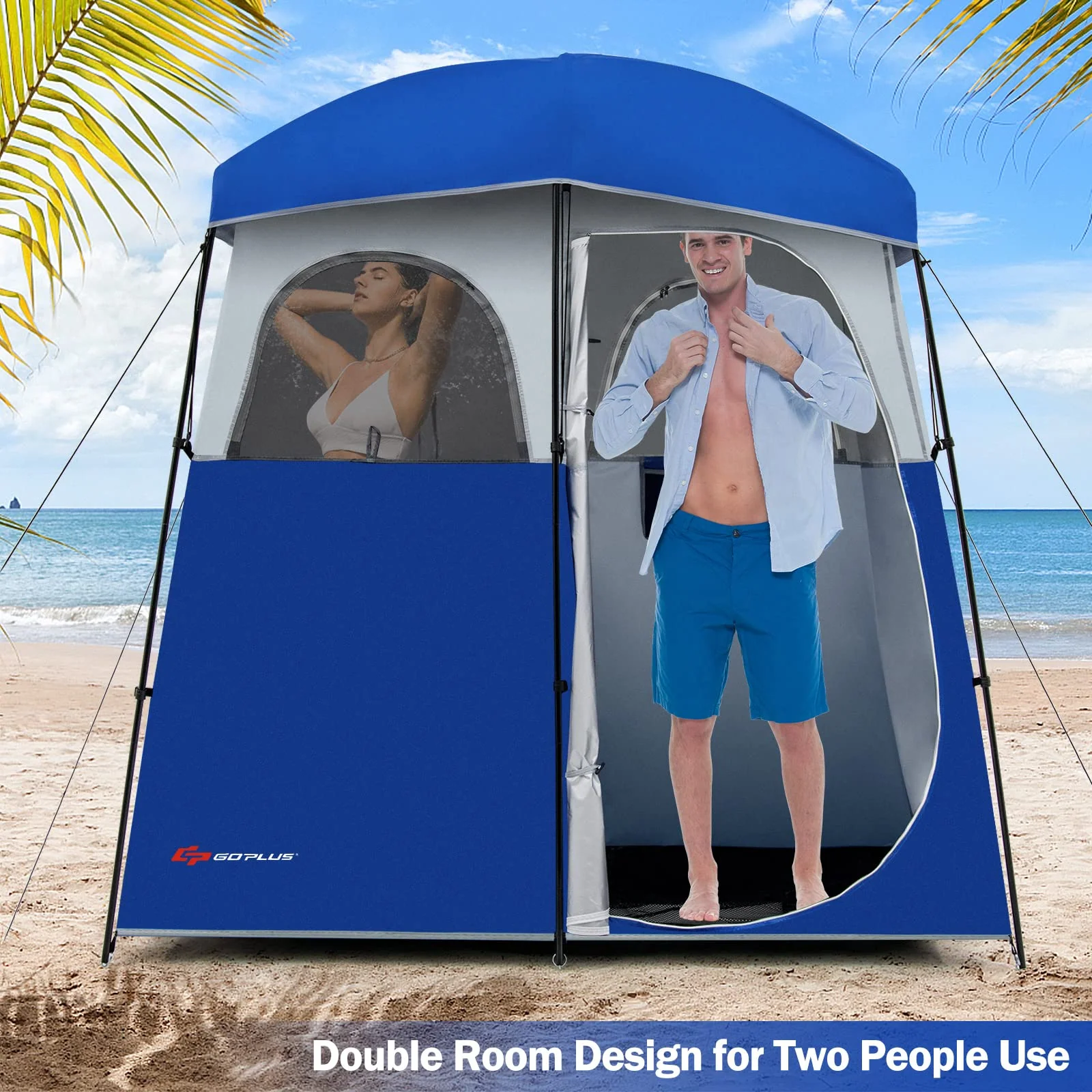 Goplus 2 Rooms Shower Tent, Oversize Outdoor Privacy Shelter Tent with Carrying Bag - Image 4