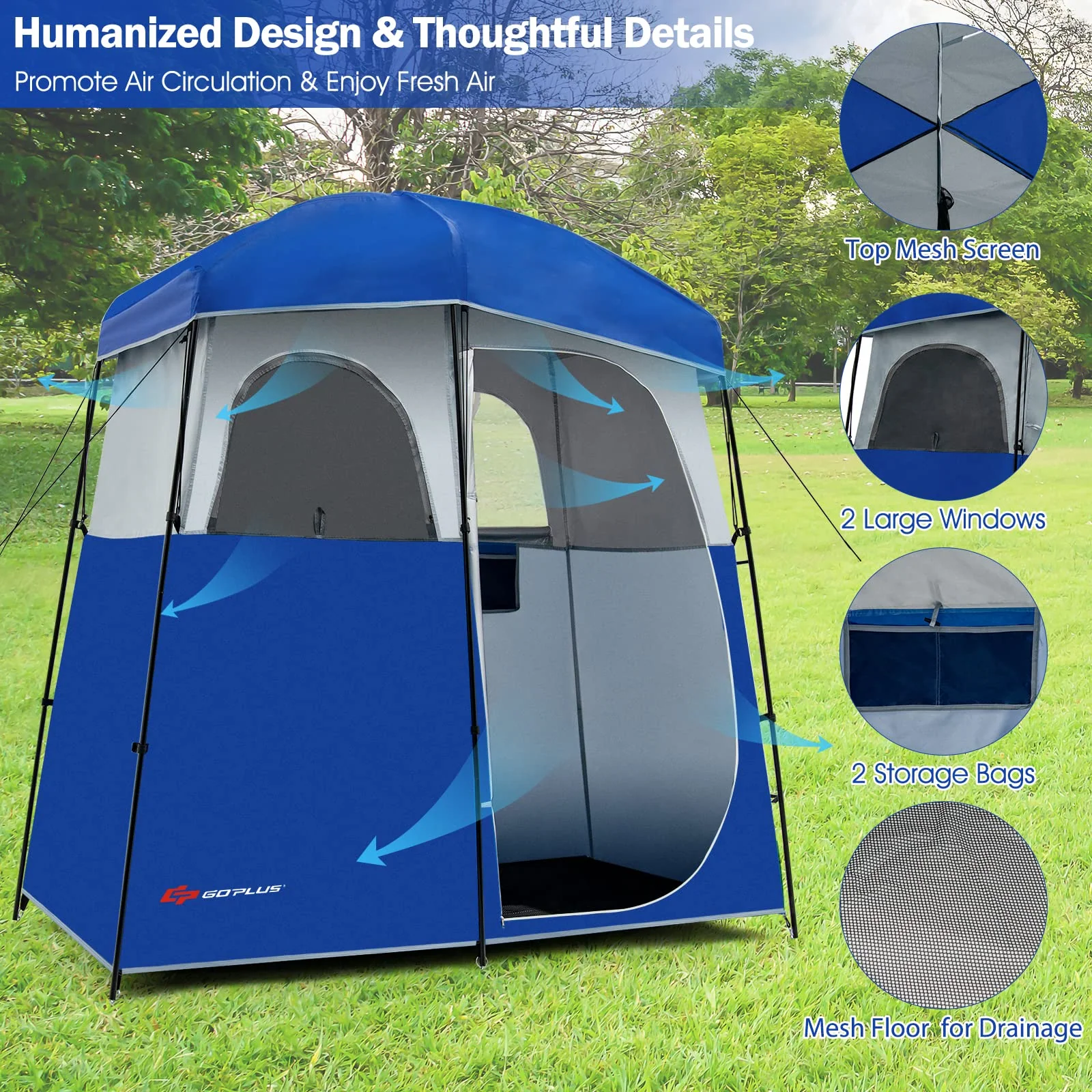 Goplus 2 Rooms Shower Tent, Oversize Outdoor Privacy Shelter Tent with Carrying Bag - Image 5