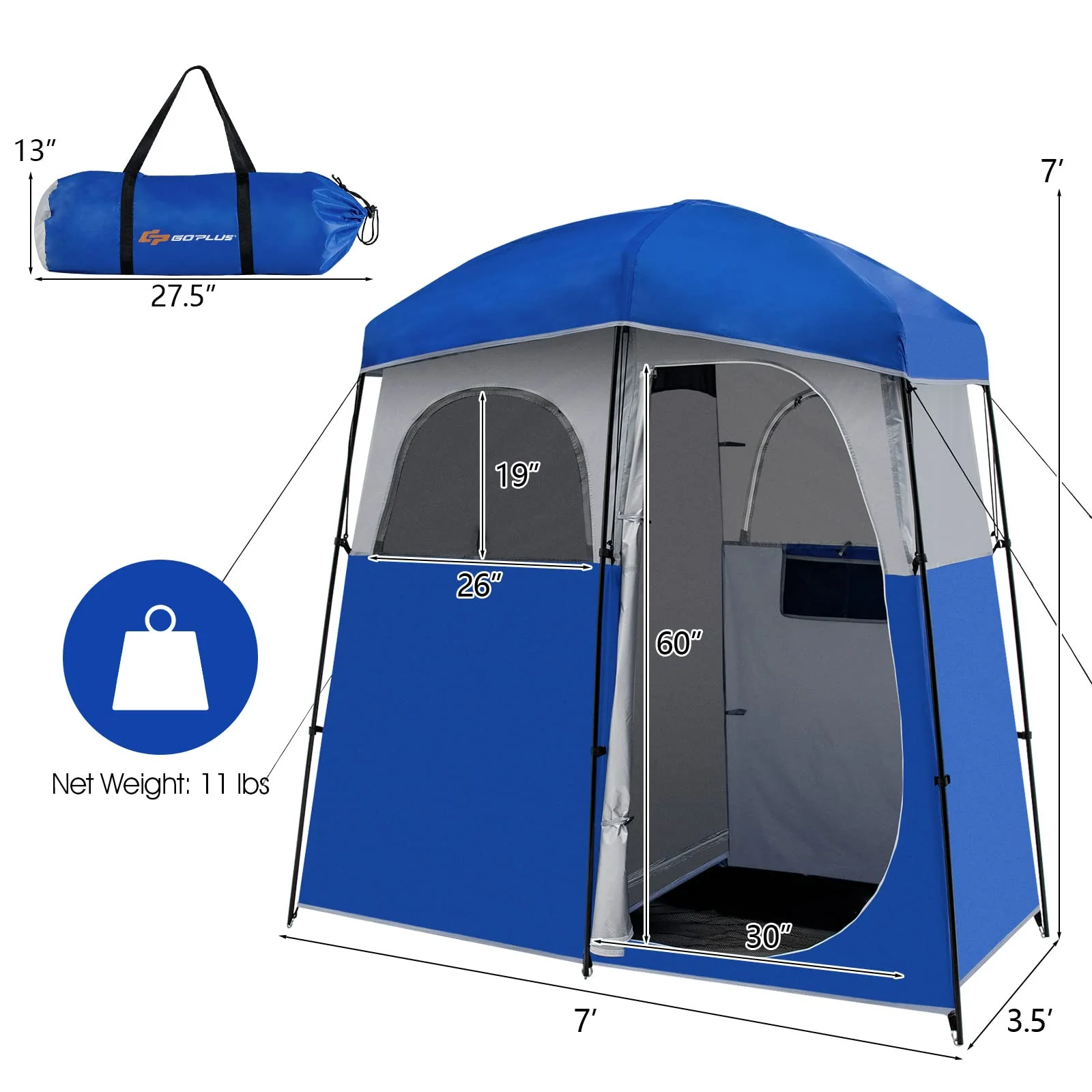 Goplus 2 Rooms Shower Tent, Oversize Outdoor Privacy Shelter Tent with Carrying Bag - Image 7