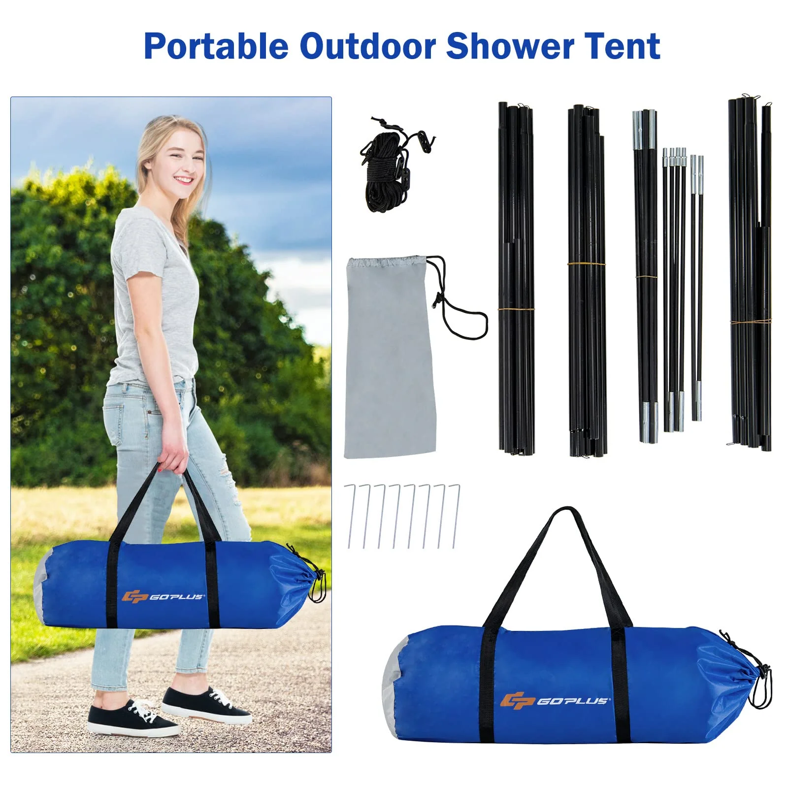 Goplus 2 Rooms Shower Tent, Oversize Outdoor Privacy Shelter Tent with Carrying Bag - Image 8