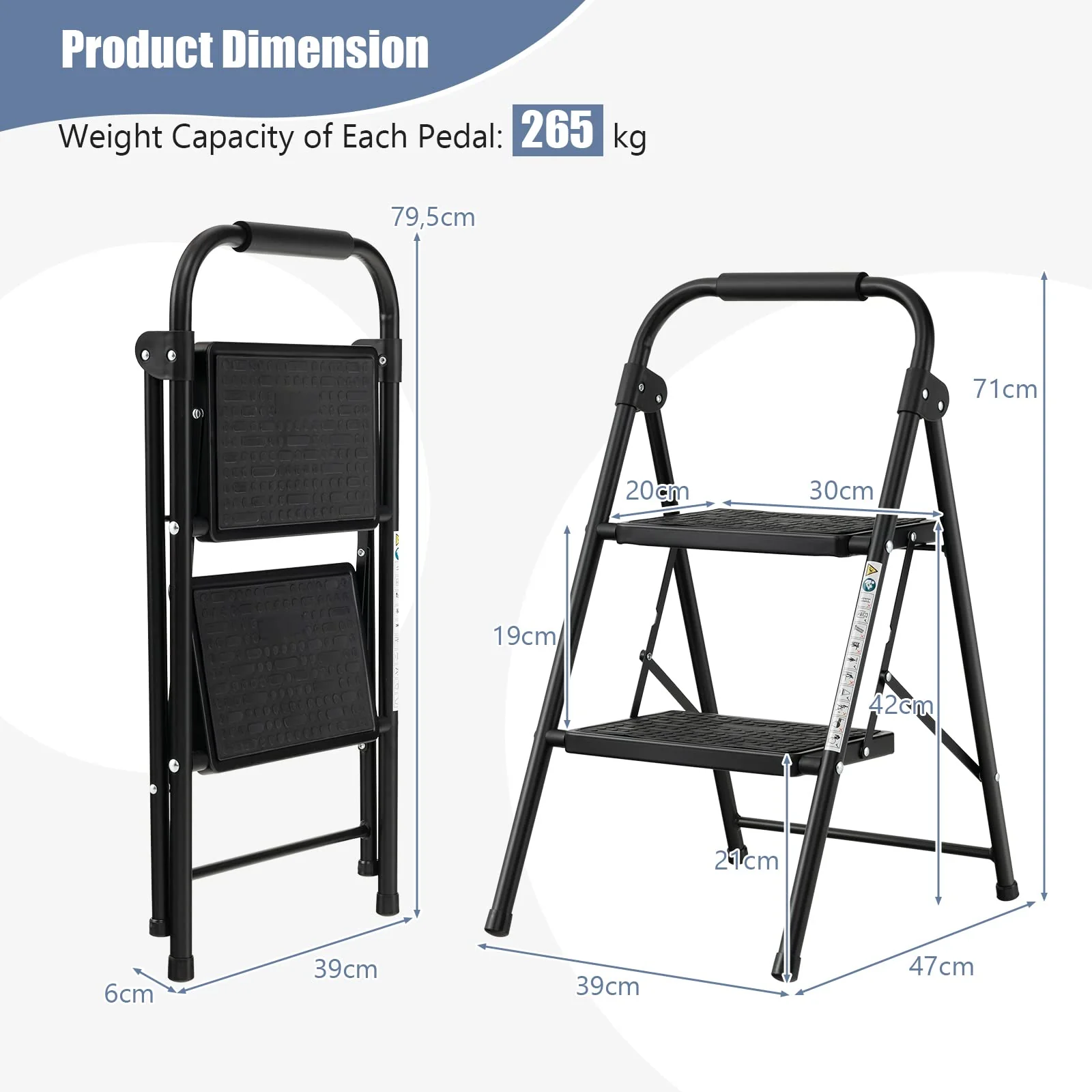 Goplus 2 Step Ladder, Folding Step Stool with Extra Wide and Anti-Slip Pedals - Image 4