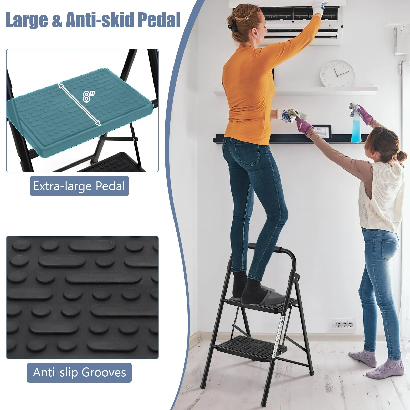 Goplus 2 Step Ladder, Folding Step Stool with Extra Wide and Anti-Slip Pedals - Image 5