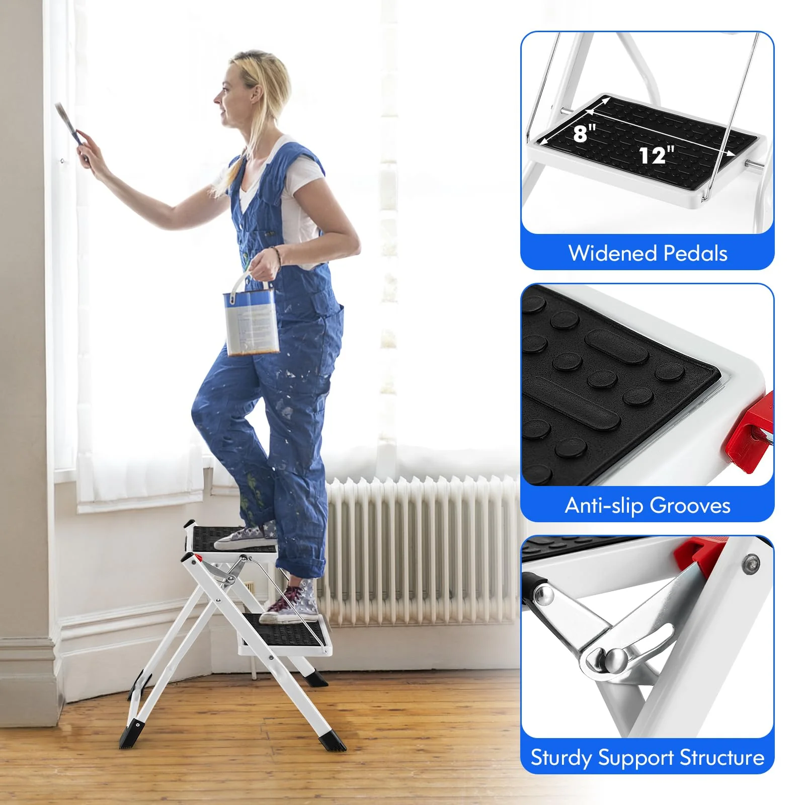 Goplus 2 Step Ladder, Lightweight Folding Step Stool with Anti-Slip Pedals - Image 6