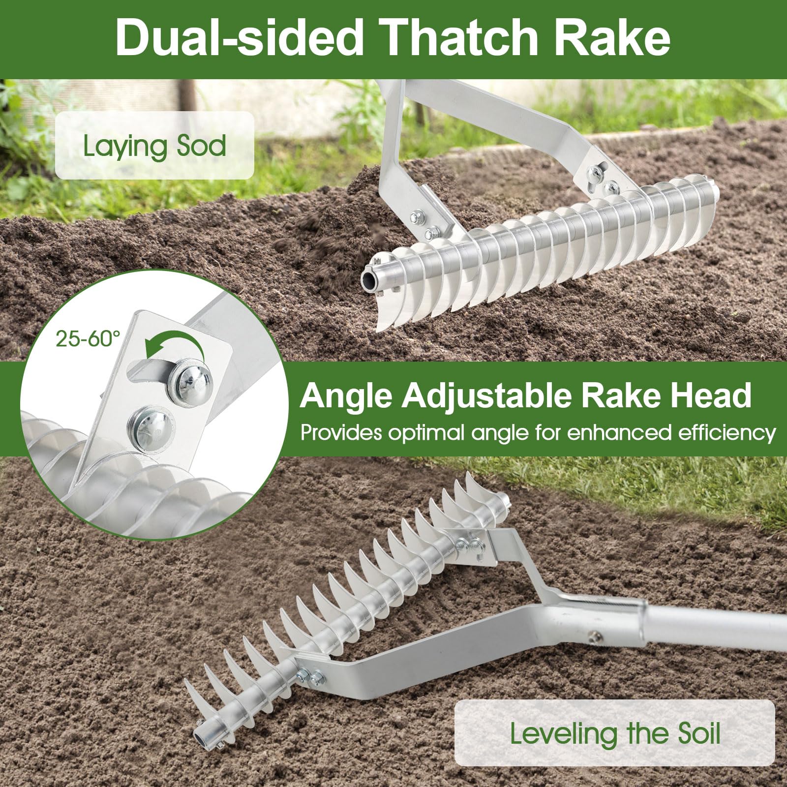 Goplus 20-Inch Thatch Rake for Cleaning Dead Grass loosening Soil - Image 3