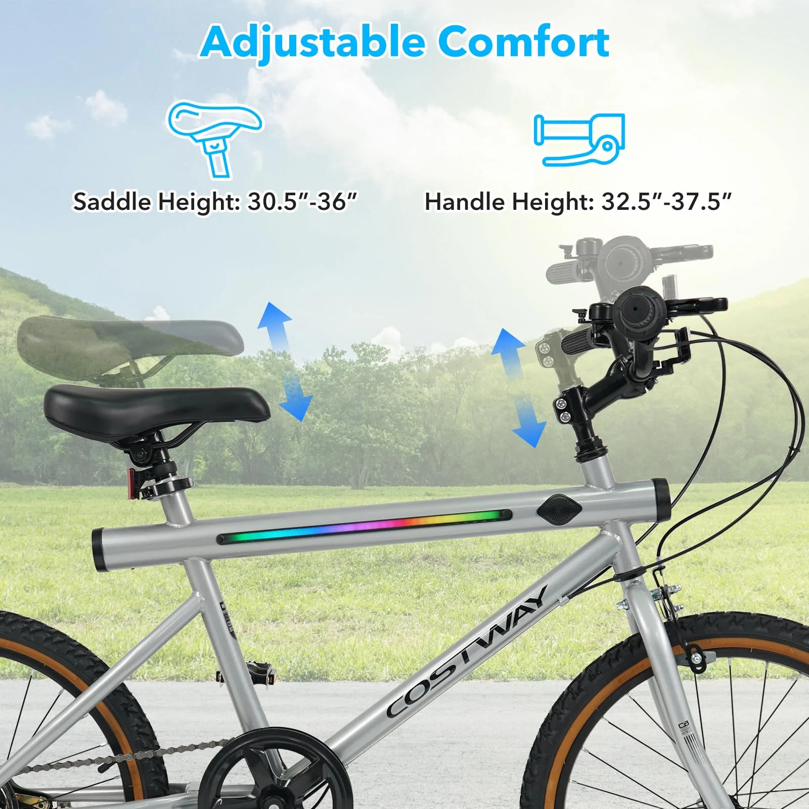 Goplus 20" LED-lit Hybrid Cycling Bike w/Stereo Speakers & High Carbon Steel Frame - Image 5
