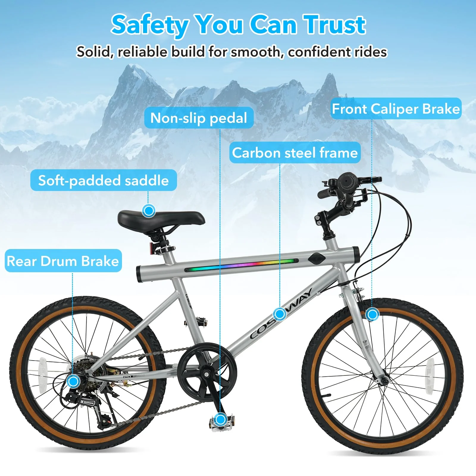 Goplus 20" LED-lit Hybrid Cycling Bike w/Stereo Speakers & High Carbon Steel Frame - Image 6