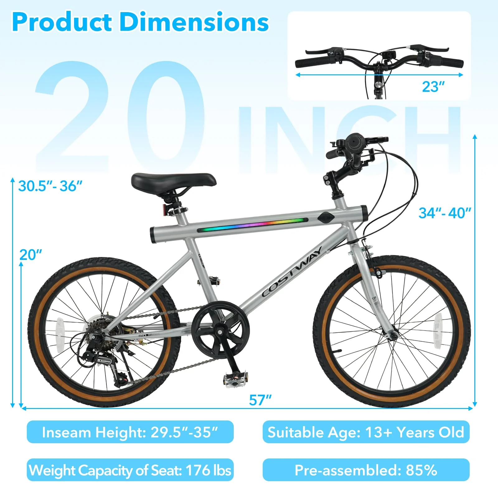 Goplus 20" LED-lit Hybrid Cycling Bike w/Stereo Speakers & High Carbon Steel Frame - Image 7