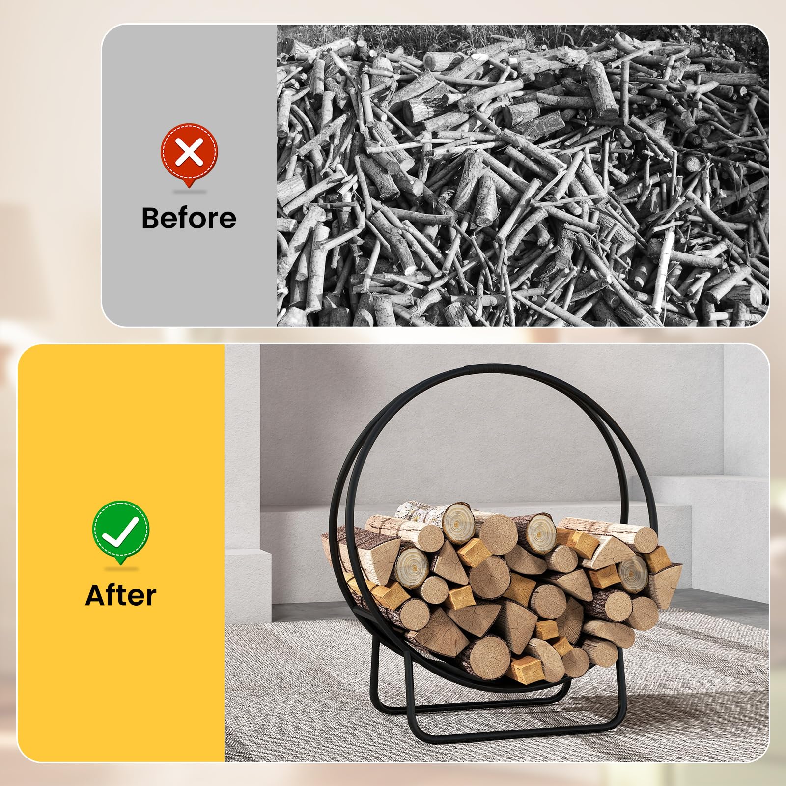 Goplus 20" Round Heavy-duty Metal Curved Log Rack with Stand for Indoor & Outdoor - Image 5