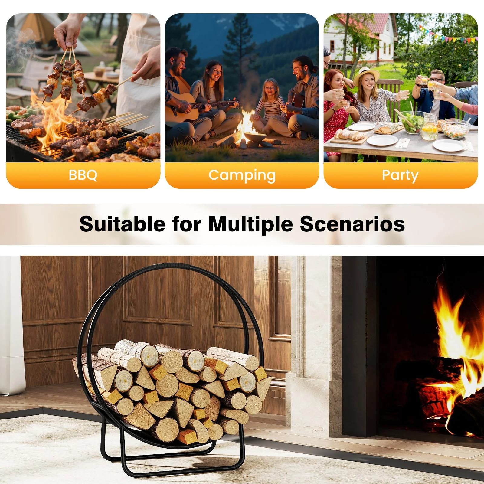 Goplus 20" Round Heavy-duty Metal Curved Log Rack with Stand for Indoor & Outdoor - Image 8