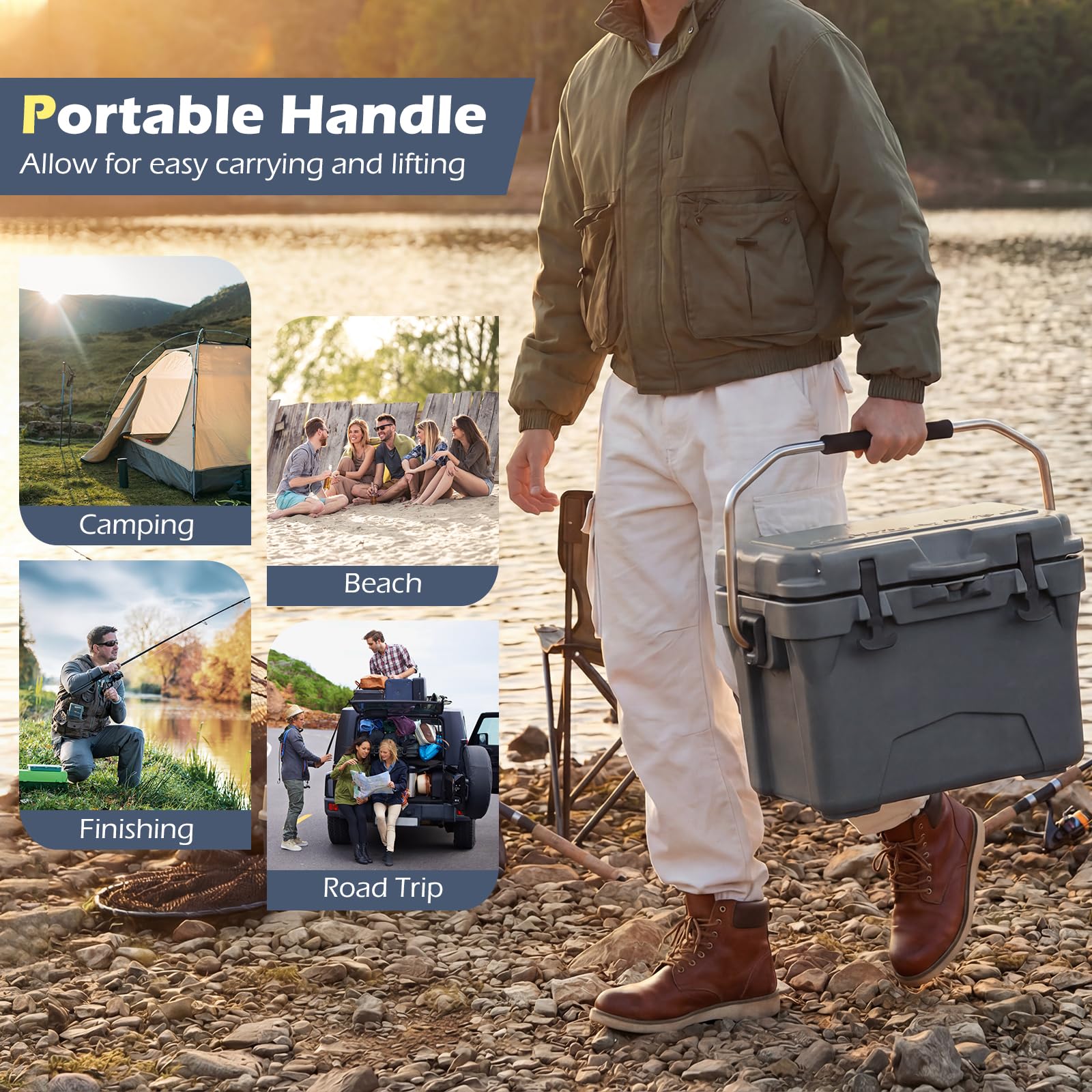 Goplus 20QT Insulated Ice Chest w/Portable Handles Cup Holders Ruler for Camping Fishing - Image 7