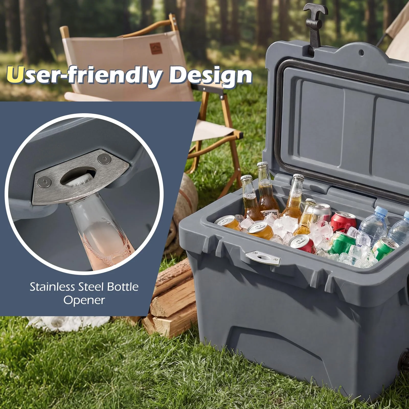 Goplus 20QT Insulated Ice Chest w/Portable Handles Cup Holders Ruler for Camping Fishing - Image 8