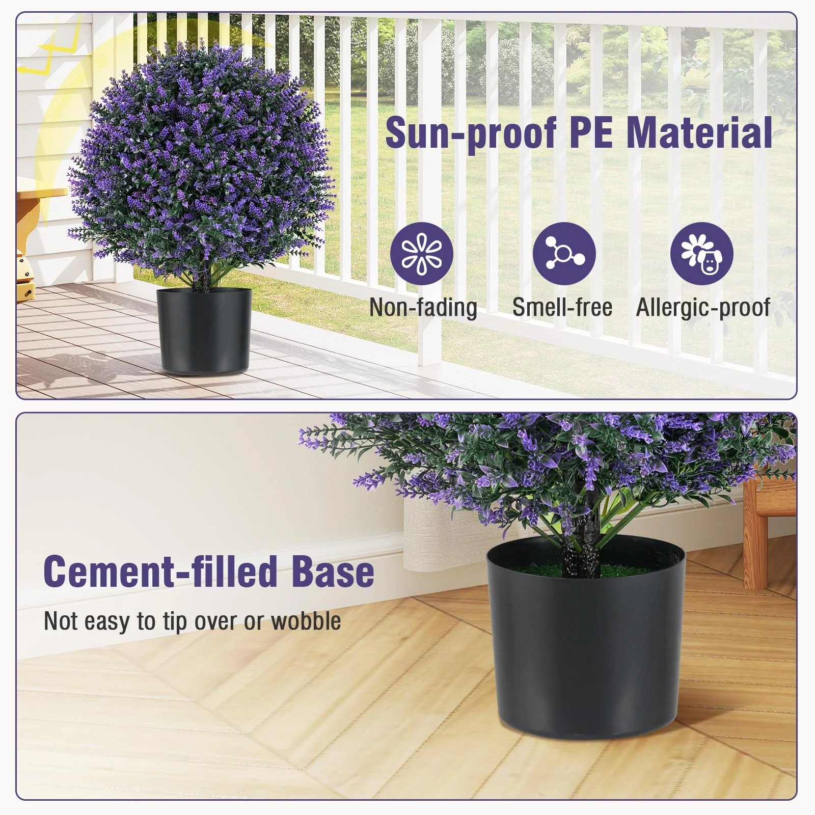 Goplus 21.5’’ Artificial Lavender Topiary Ball Tree Set of 2 - Image 3