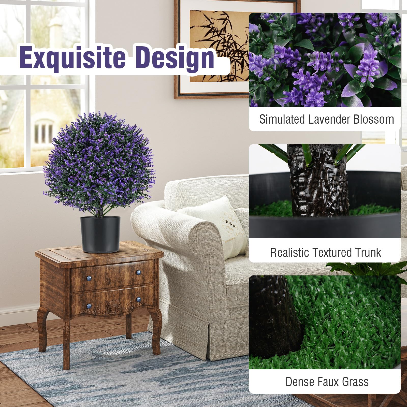 Goplus 21.5’’ Artificial Lavender Topiary Ball Tree Set of 2 - Image 4