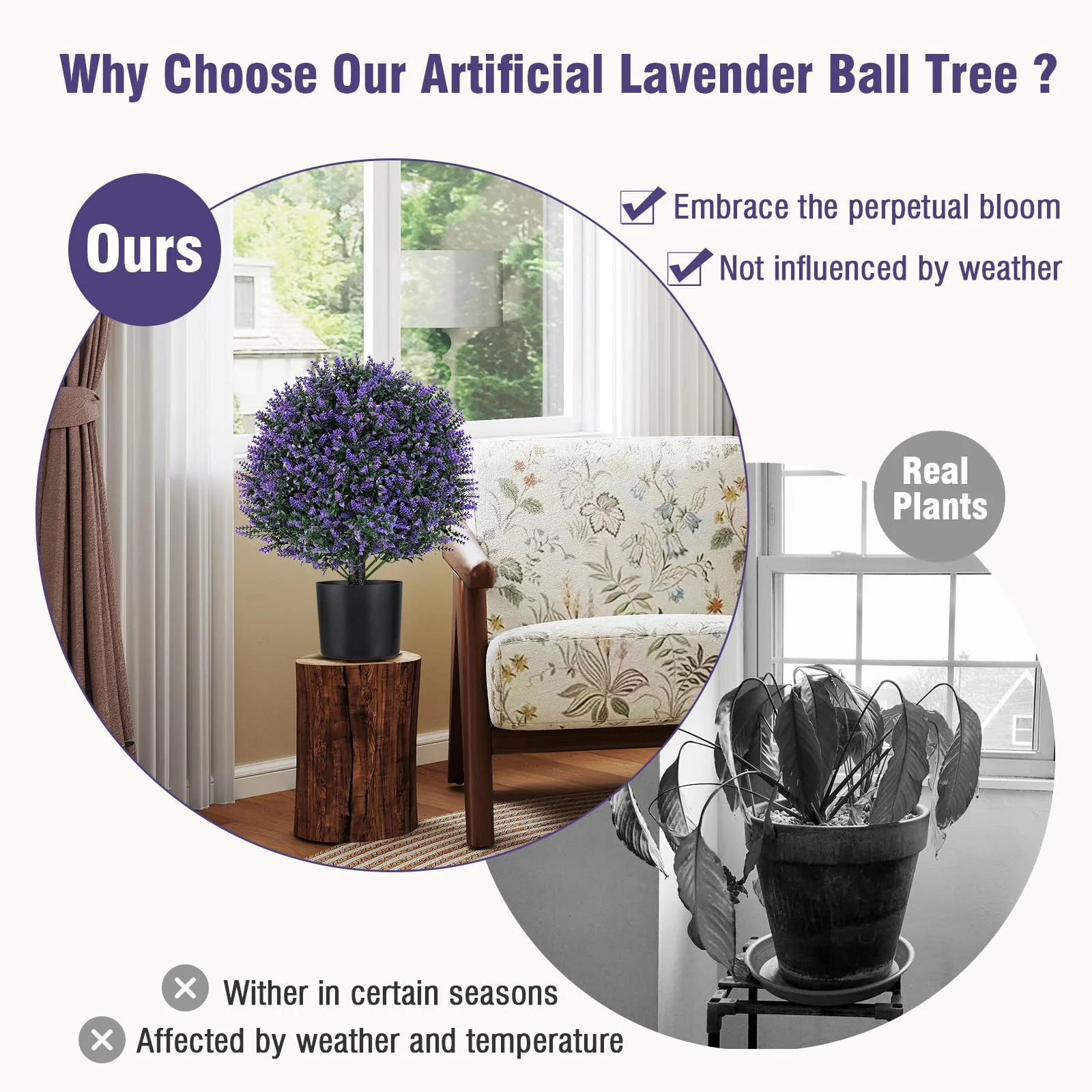 Goplus 21.5’’ Artificial Lavender Topiary Ball Tree Set of 2 - Image 6